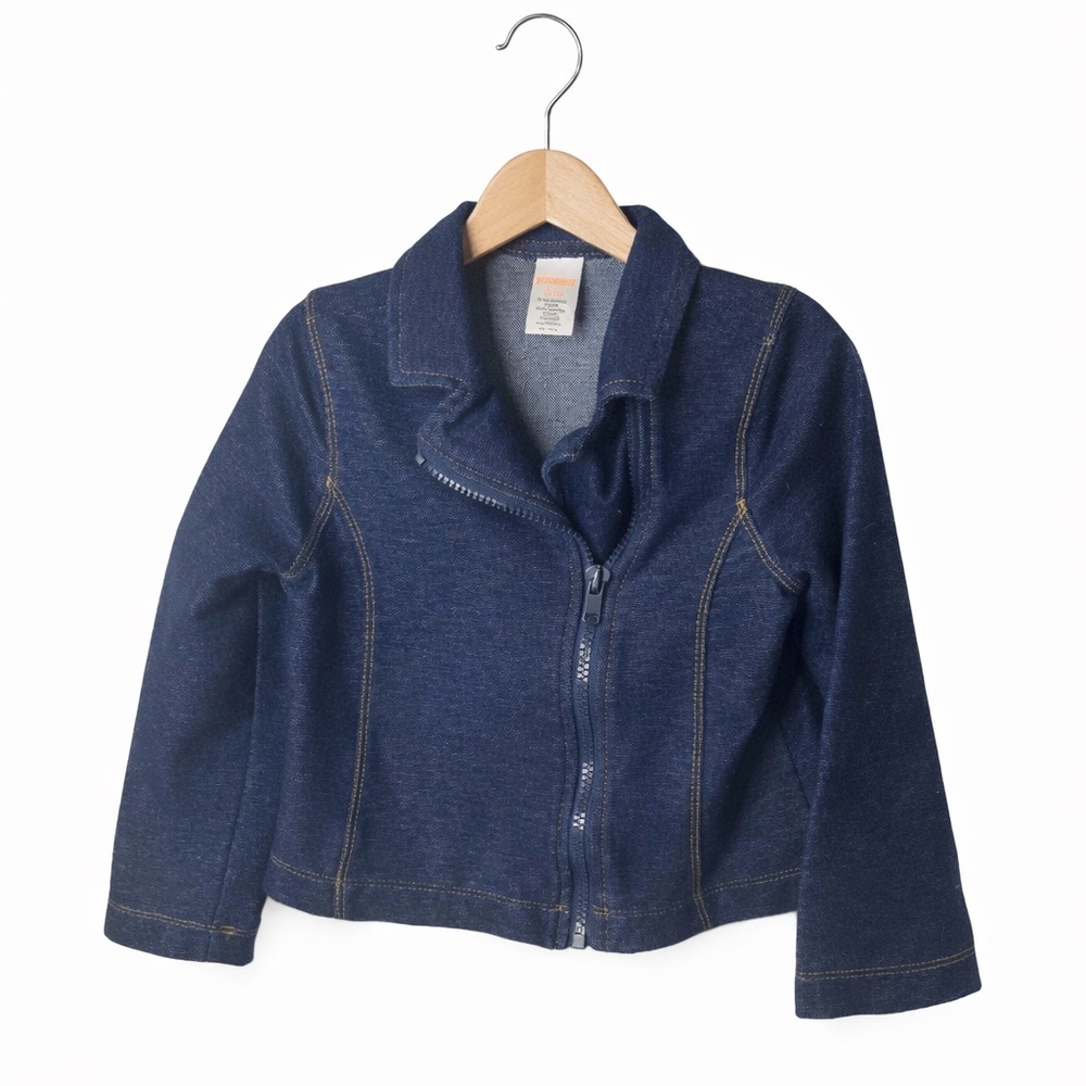 Gymboree Navy Moto Jacket Girls Size 4/5 Zip Front Knit Denim Look Streetwear
